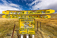 Hakataramea Pass road signs, Mackenzie Basin canvas print