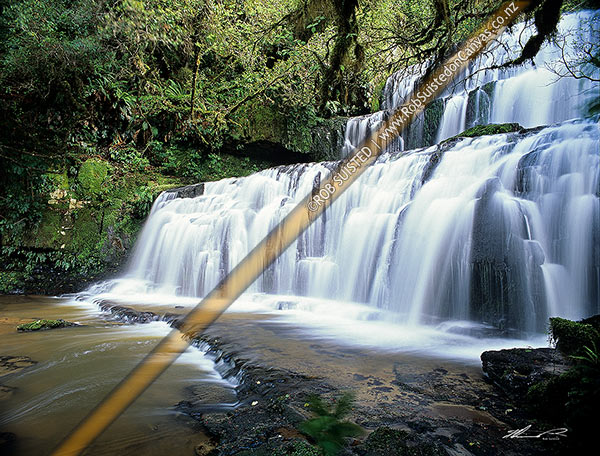 Photo of Purakaunui Falls, beautiful waterfall cascades, Catlins, Clutha, Otago Region, New Zealand (NZ)