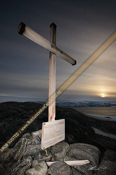 Photo of 1913 Memorial Cross for Belgrave Ninnis and Xavier Mertz, Azimuth Hill, Mawson's Huts, Cape Denison, Commonwealth Bay, Antarctica, Antarctica Region, Antarctica