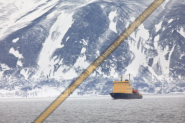 Photo of Kapitan Khlebnikov Icebreaker leaving Cape Adare, Cape Adare, Ross Sea, Antarctica, Antarctica Region, Antarctica
