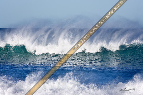 Photo of Surf, waves and sea running into the Wairarapa coast. Waves breaking with wind blown crests, Mataikona, Masterton, Wellington Region, New Zealand (NZ)