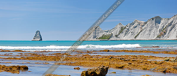 Photo of Cape Kidnappers headland panorama from near Black Reef, Hawke's Bay, Hastings, Hawke's Bay Region, New Zealand (NZ)