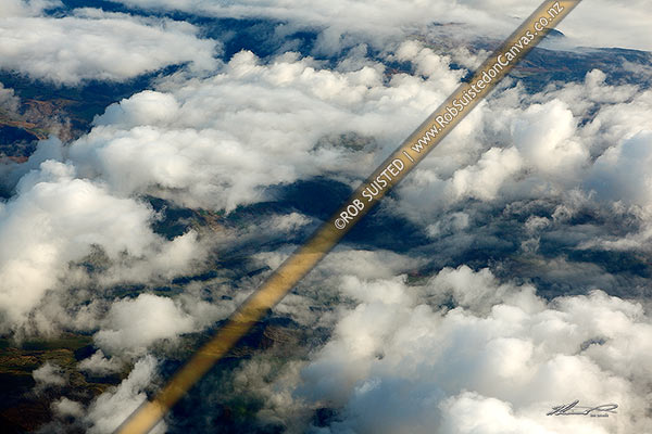 Photo of Aerial view of low cloud lying above Southland farnland near Lumsden,, Southland, Southland Region, New Zealand (NZ)