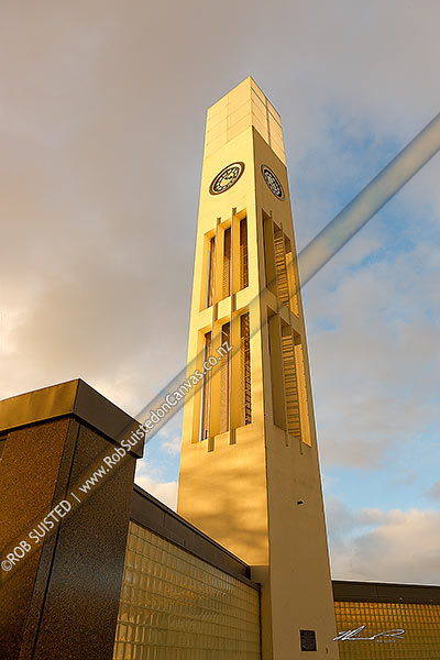 Photo of The Hopwood Clock Tower standing in the Palmerston North town square, Palmerston North, Palmerston North, Manawatu-Wanganui Region, New Zealand (NZ)