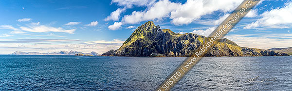Photo of Cape Horn (Cabo de Horno),  southernmost headland of Tierra del Fuego archipelago, on Hornos Island. Isla Hermite at left. Panorama, Cape Horn, Chile, Chile