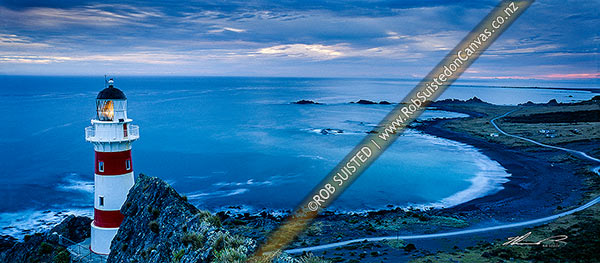 Photo of Cape Palliser Lighthouse at dusk, Cape Palliser, South Wairarapa, Wellington Region, New Zealand (NZ)